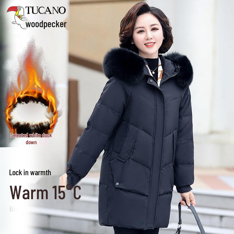 Woodpecker Women s Stylish Mid-Length Thick Warm Winter Coat for Middle-Aged Mothers 3XL (125-135 jin)