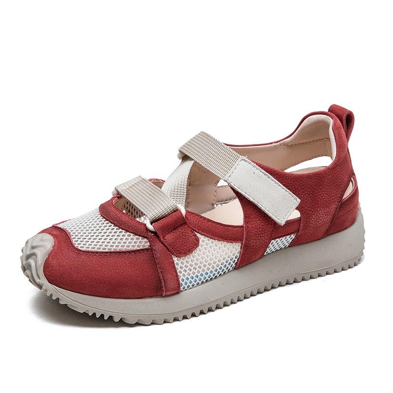 Sommer neue Farbabstimmung Sportstil lässige Einzelschuhe Klettverschluss atmungsaktives Mesh Leder Damenschuhe