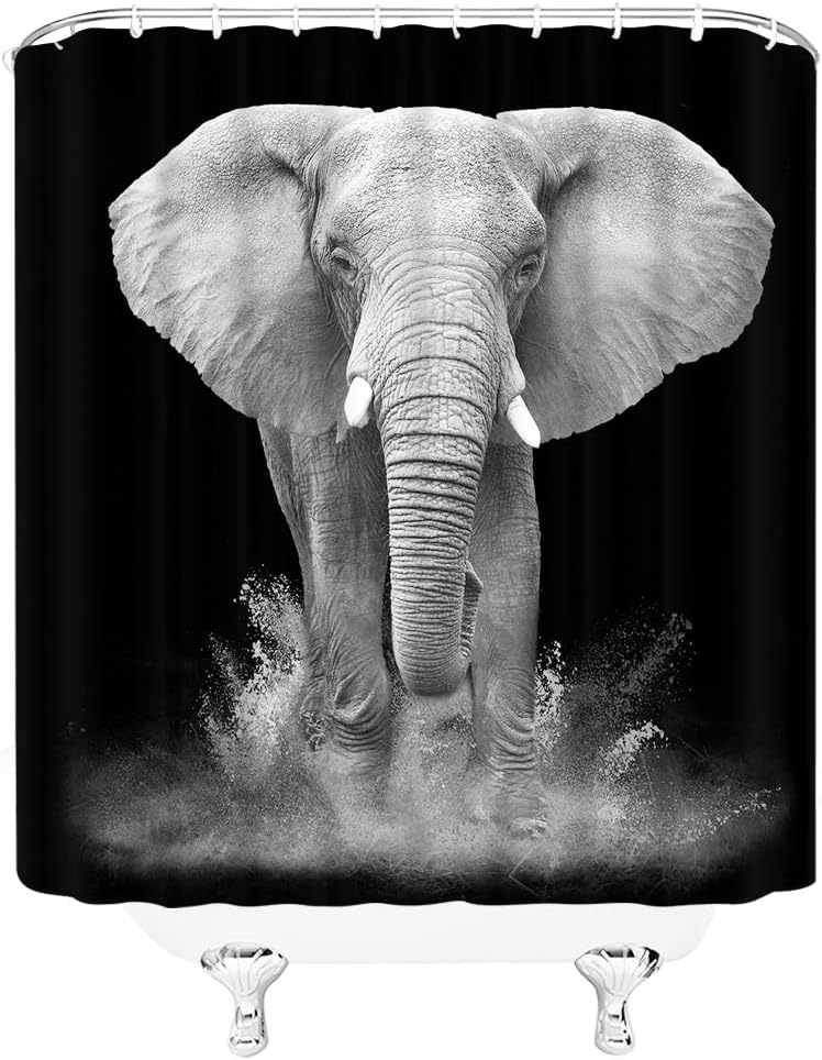 African Elephant Shower Curtain Grey Wild Animal Elephants Safari Large Powerful Animals Africa Wildlife Boys Girls Men Zoo
