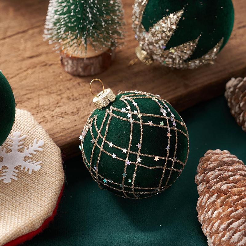 12 Glitter Velvet Christmas Ornaments 2.36" Shatterproof Plush Decor Hanging Tree Accessories for Windows Walls Porch Fireplaces