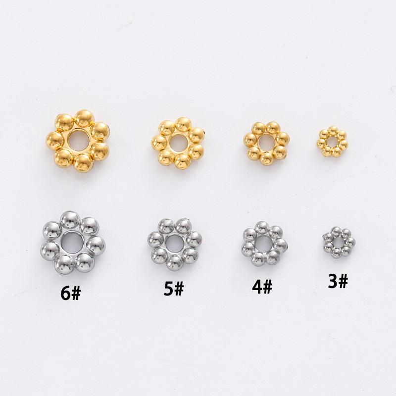 

18k Gold Plated Snowflake Spacer Beads, Stainless Steel Pendant Jewelry Accessories Steel 6mm