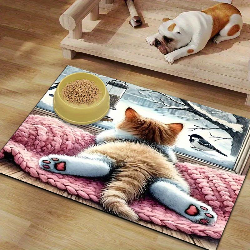 VIKAMA Cute Lying Cat Pet Mat Pet Feeding Mat Door Mat Waterproof Non-slip Bathroom Mat Rug For Bedroom Carpet For Living Room