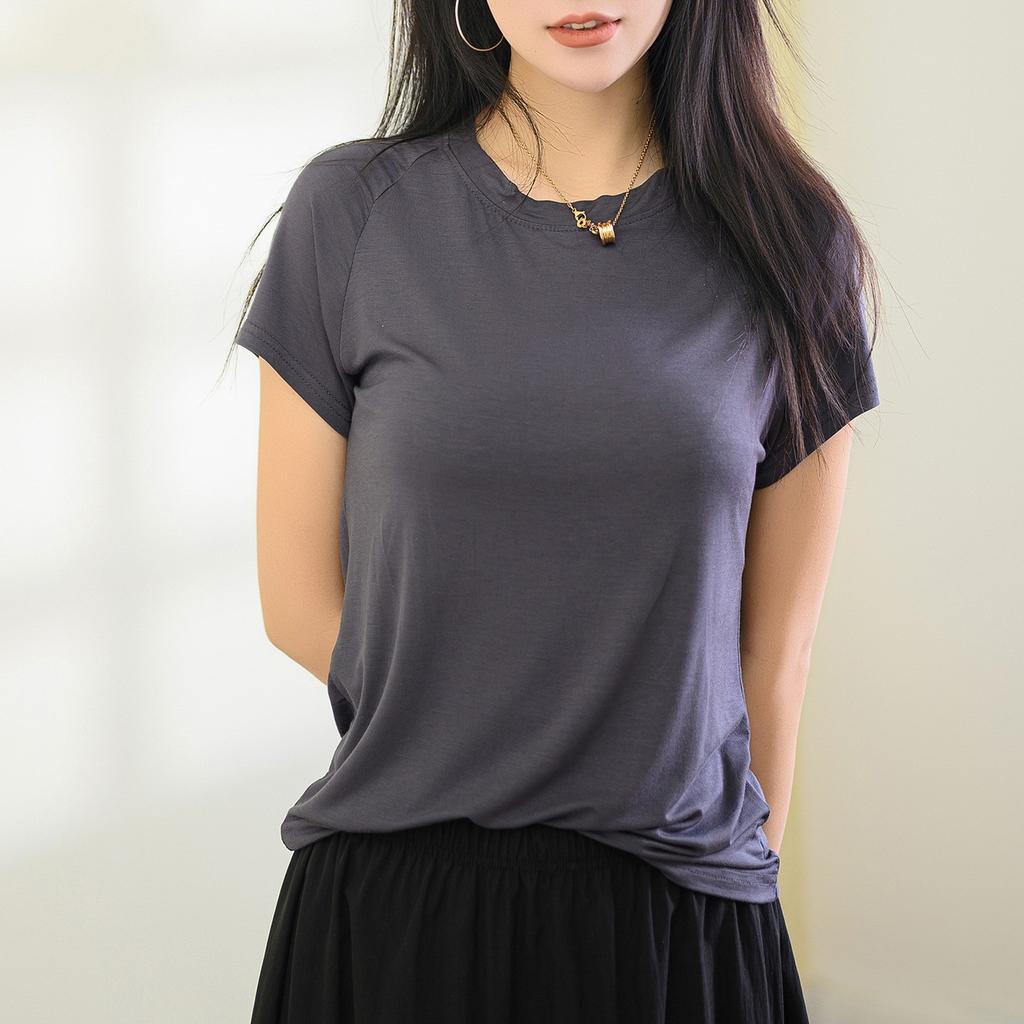 Modalová trička s výstřihem do O-kroju, raglánové rukávy, volná tílka, jednobarevná, letní tenké tričko, základní vrstva, ležérní trička, topy, univerzální