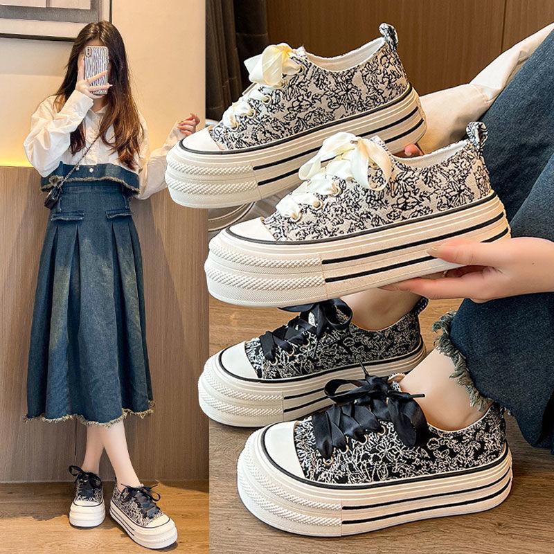National style canvas shoes women's spring and summer thick-soled heightening board shoes thin niche fashion versatile casual