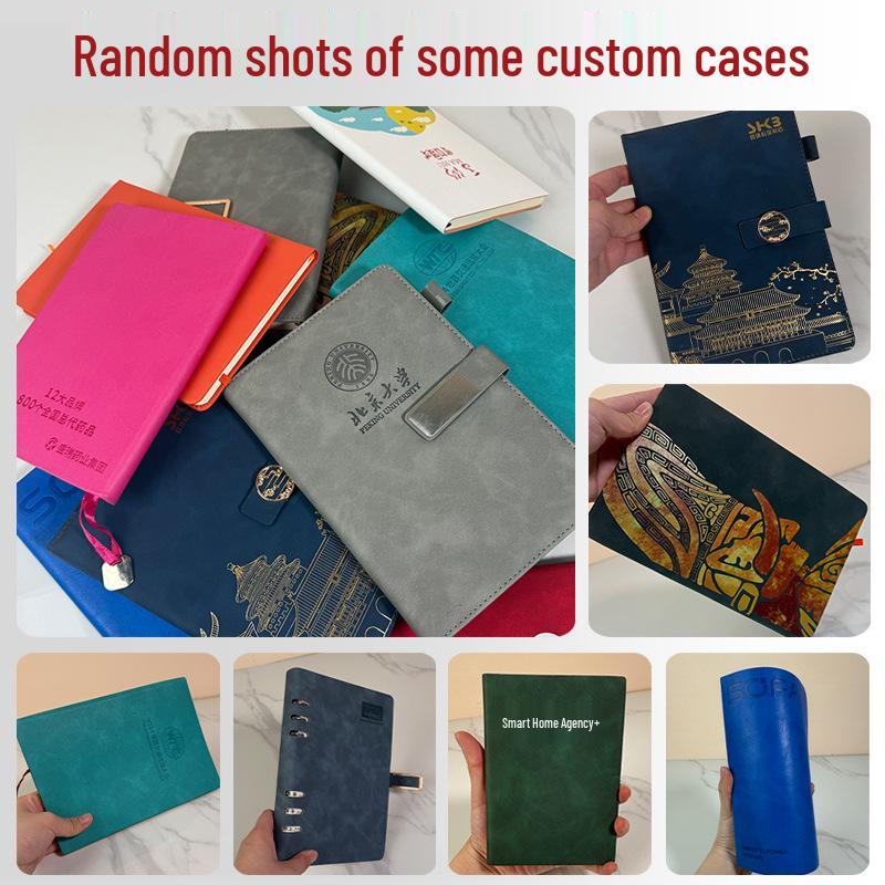 A5 Leather Notebook with Logo, Pen Holder, Thickened Soft Cover for Business Meetings and Student Notes