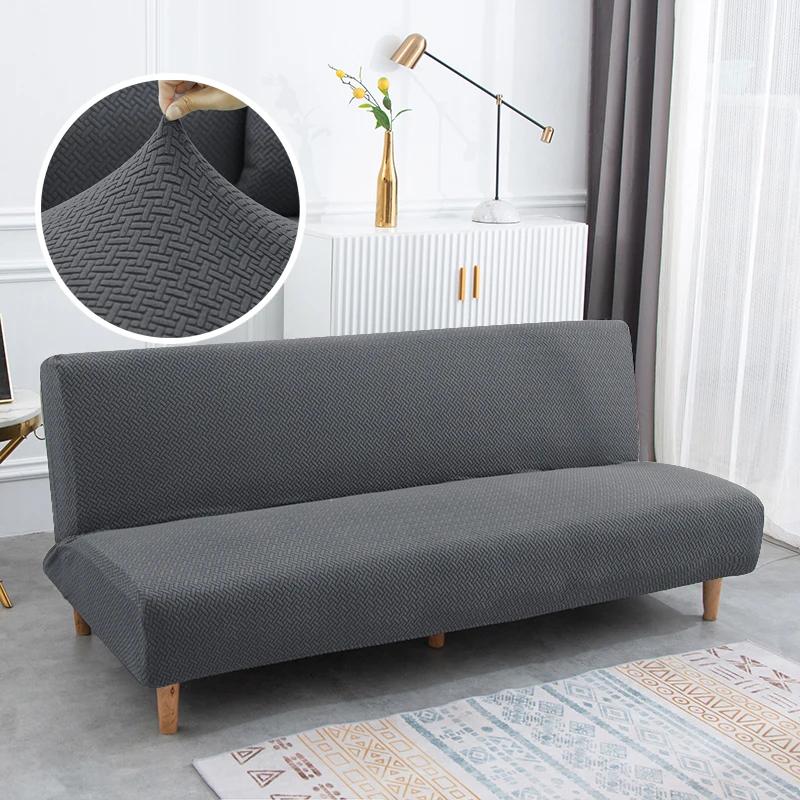 New Solid Color Sofa Bed Cover Elastic Armless Couch Cover Spandex Jacquard Non-slip Slipcovers Washable Sofa Protector For Home