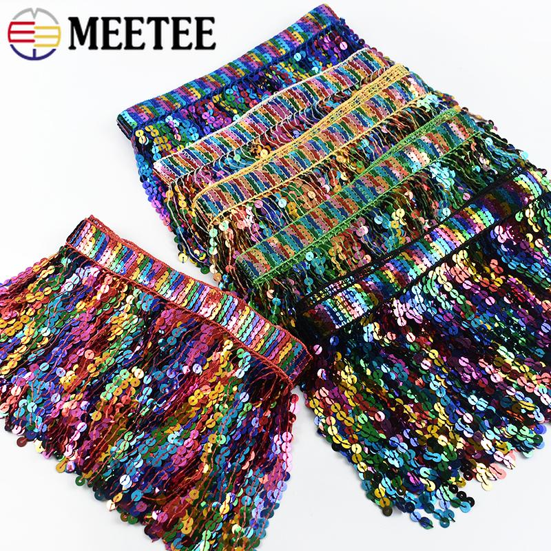 2/5Yards Meetee 16cm Tassel Fringe Lace for Sewing Skirt Garment Curtain Ribbon Rainbow Sequin Trim DIY Craft Decor Accessories