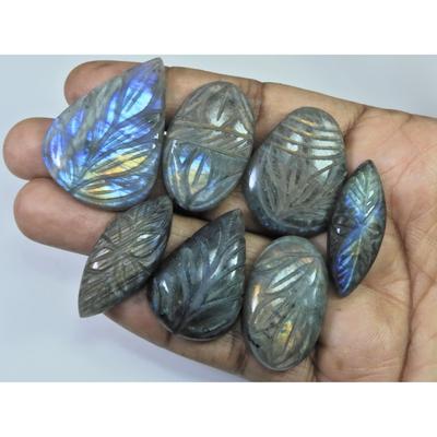 267Cts. Natural Labradorite Carving Mix Cabochon Loose Gemstone 07 Pcs Lot LL-1149