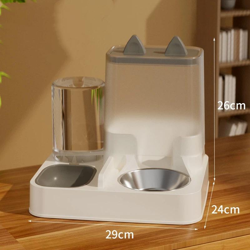 Automatic Cat & Dog Feeder with Water Fountain - 2-in-1 Dual Bowl Smart Feeder and Drinker, Anti-Tip Splash-Proof Pet Feeding Set