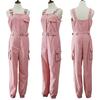 Women Fashion Sleeveless Pockets Blet Ankle Tied Long Pants Overall Jumpsuit