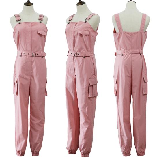 Women Fashion Sleeveless Pockets Blet Ankle Tied Long Pants Overall Jumpsuit