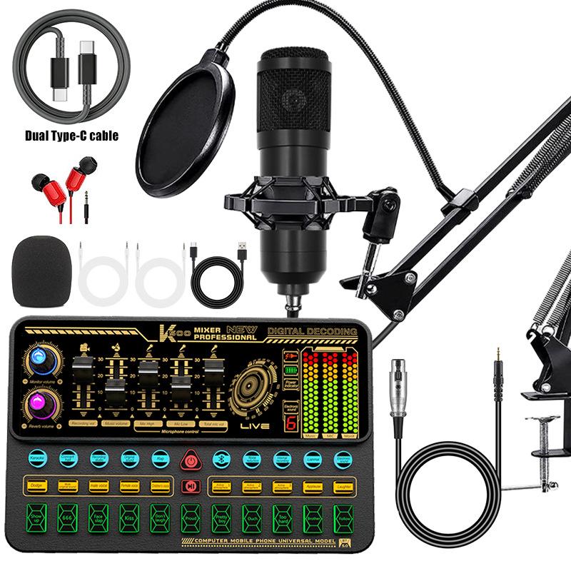 Mobile Phone Sound Card Type-C Converter & Microphone Set for English Podcasting & Live Broadcasts - F998