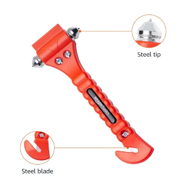 Emergency Escape Tool, Car Safety Hammer w/ Protective Bracket, Bright Orange