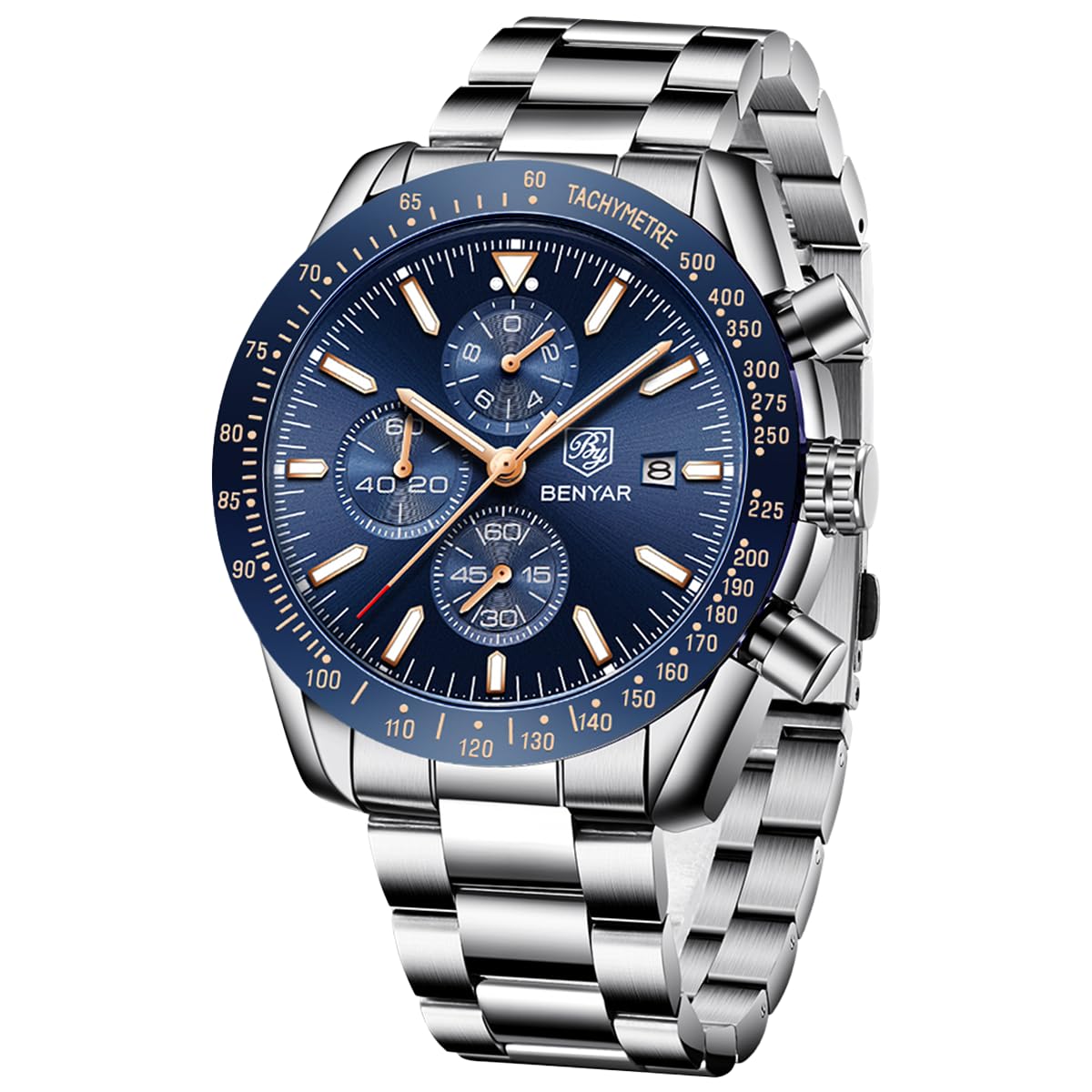 BENYAR wristwatch mens watch chronograph analog 30M water resistant business simple stylish popular formal leather belt quartz gift men