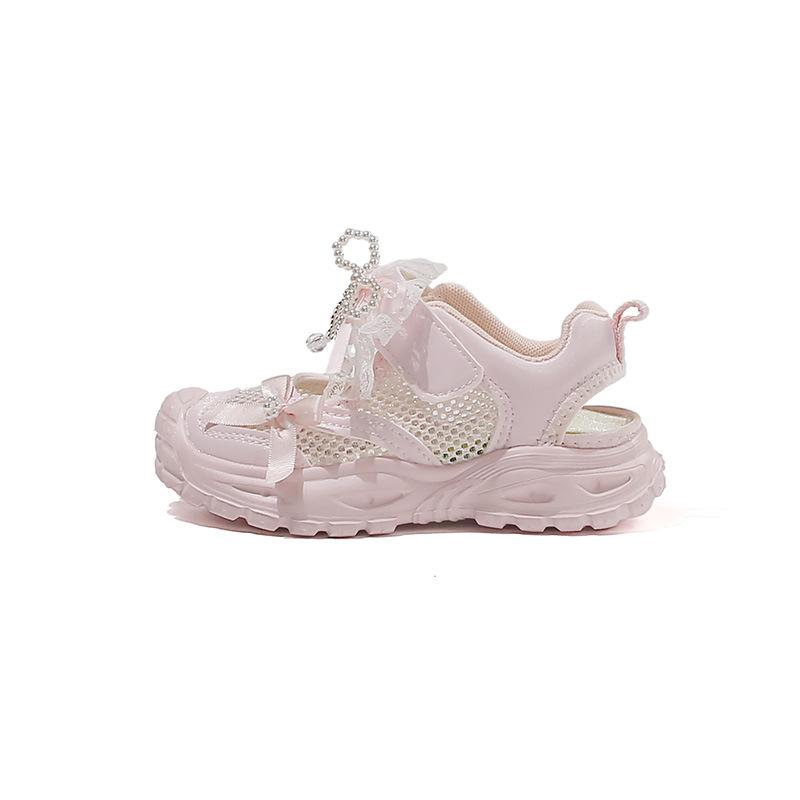 

[Summer Kids Soft Sole Anti-Slip Mesh Breathable Girl Sandals Sports Shoes Frame ] size 27 розовый