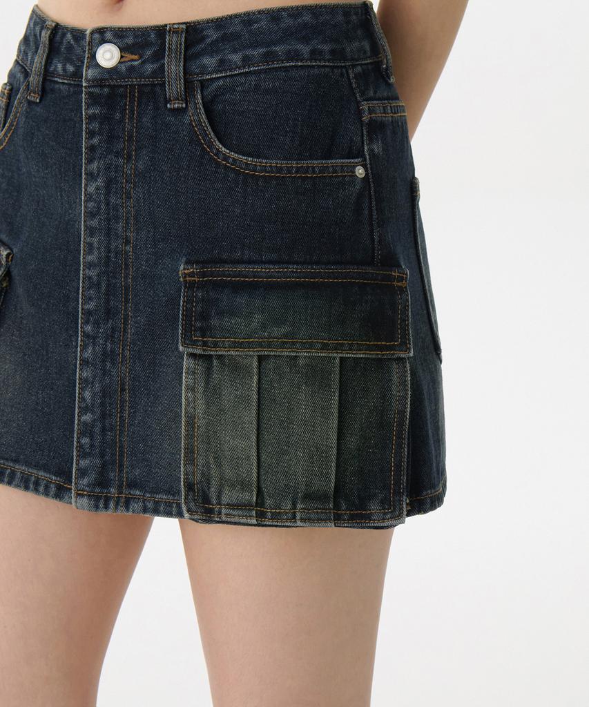 MUSINSA STANDARD WOMAN Women'S Front Open Denim Cargo Mini Skirt [Yellow Deep Indigo]