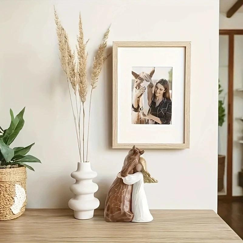 Modern Artistic Girl Embracing Horse Resin Figurine For Home Office Decor Gift