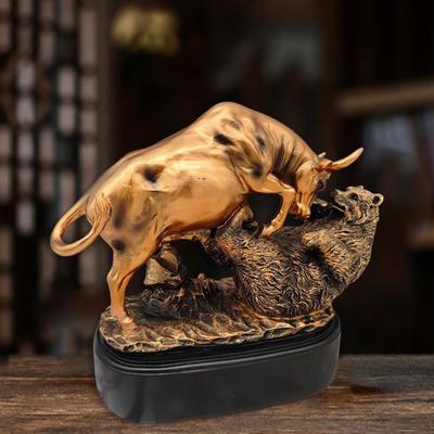 Socha Býka a Medvěda Zvířecí Socha Ornament Moderní Sbírka Stolní Dekorace Pryskyřičná Figurka pro