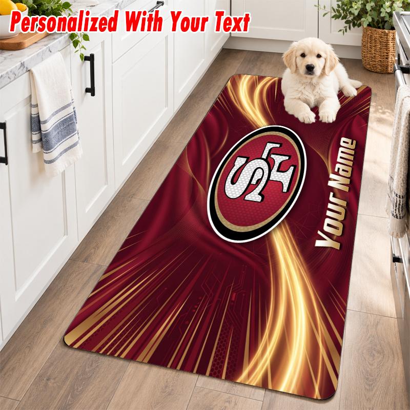 San Francisco 49ers Custom Name Flannel Rug Kitchen Mat Non Slip Floor Carpet Personalized Home Decor