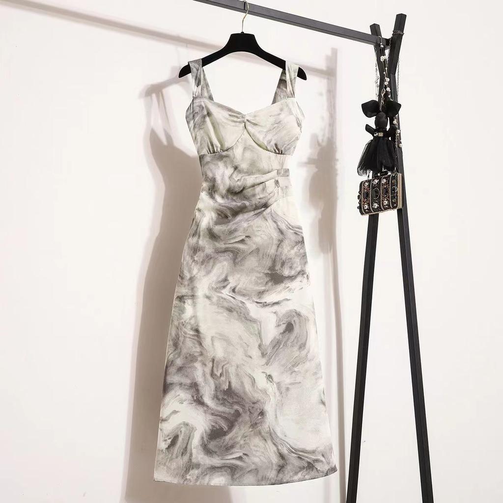 Temperamental High-waisted Suspender Dress Summer New French Backless Design Chic Midi Skirt