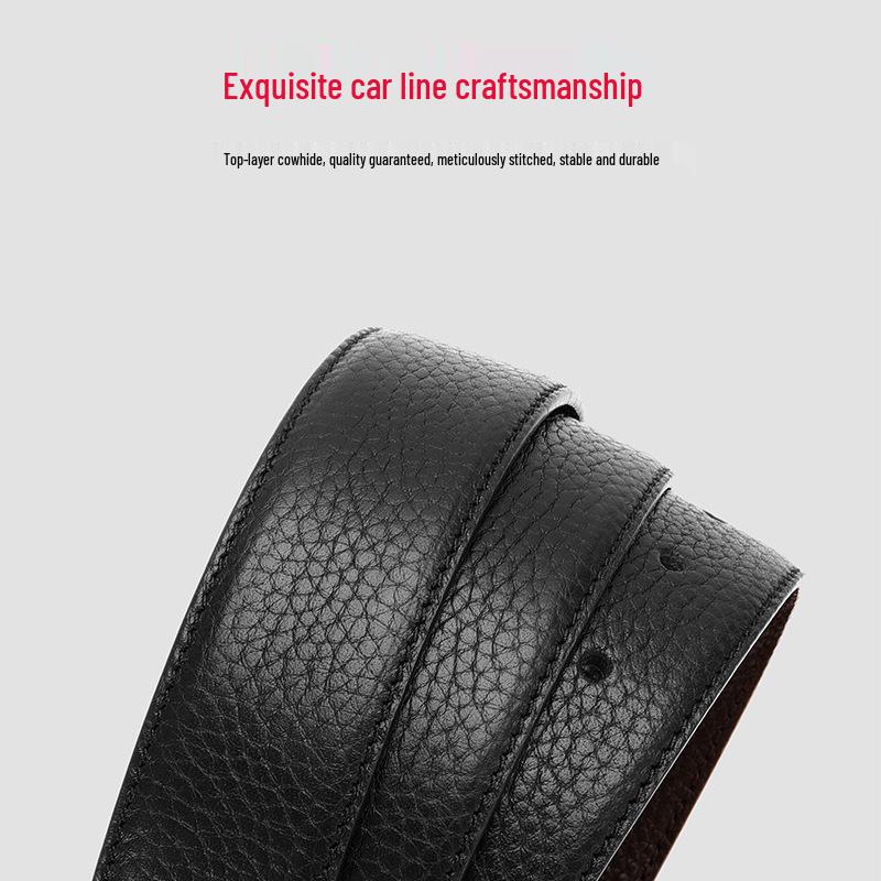Men's Lychee Pattern Cowhide Belt: Buckle-Free, Durable, Horseshoe Buckle Compatible.