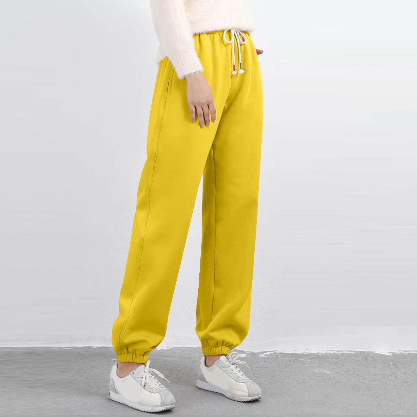 

Модные женские однотонные бархатные эластичные повседневные спортивные штаны на шнуровке XL жёлтый