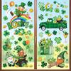 Decalmile St. Patrick's Day Shamrock Double Sided Window Clings Green Lrish Gnomes Truck Gold Co Window Decals Anti-Collision Glass Window Doors