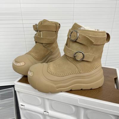 Ju Jingyi Leather Thick-soled Fashion Snow Boots Women's New Winter Non-slip Warm Big Head Short Boots