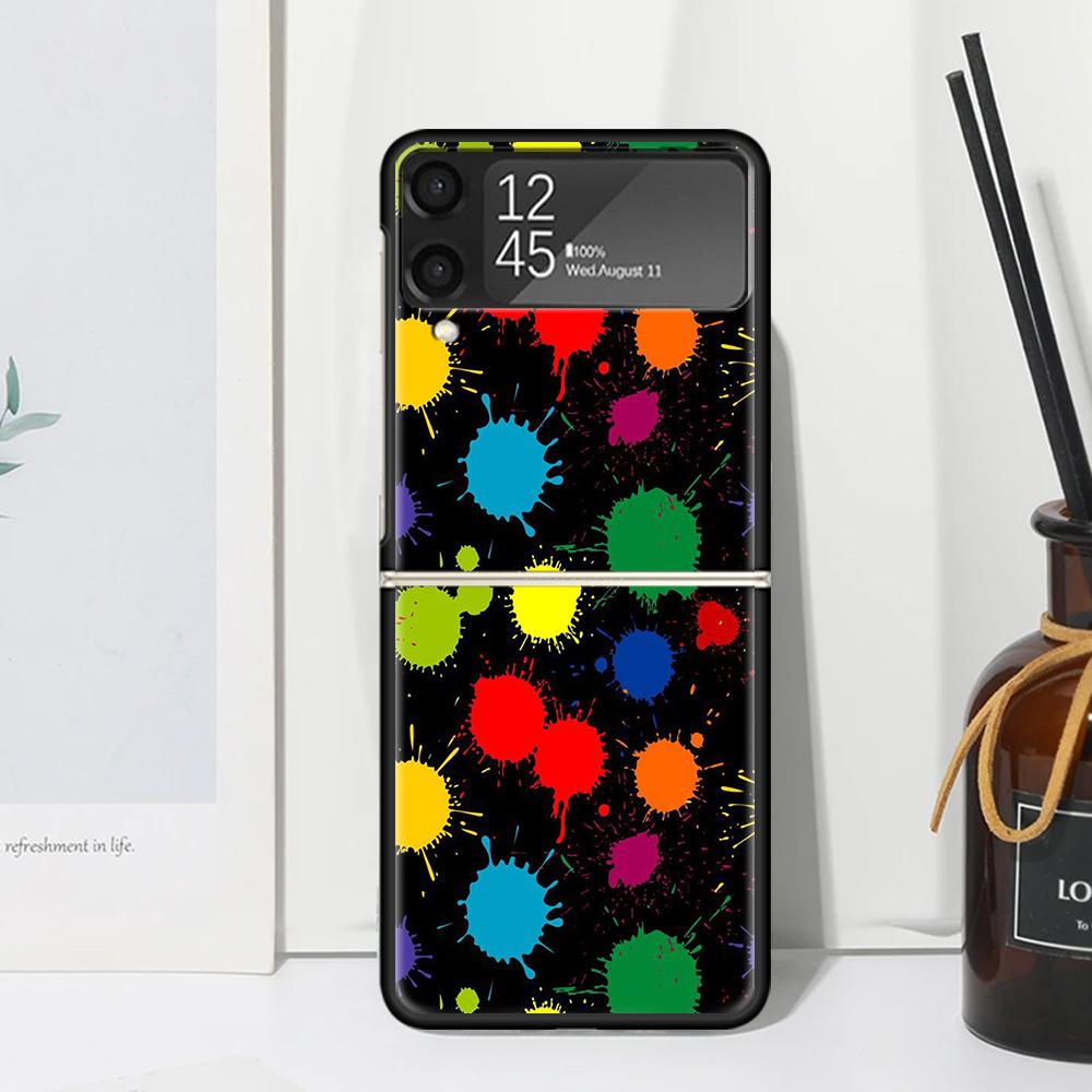 Simple Pattern Graffiti Phone Case Cover for Samsung Galaxy Z Flip 7 6 5 4 3 5G Flip3 Flip4 Flip5 ZFlip6 ZFlip7 Black Fundas Gal