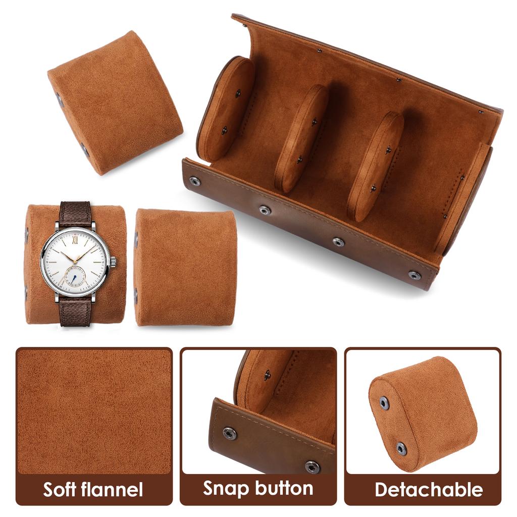 Watch Roll Travel Case 2/3 Slot PU Watch Storage and Organizer Secure Storage Waterproof Portable Watch Box for Men
