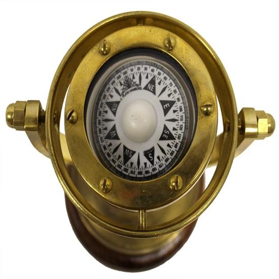 12.7 Cm Gimbaled Brass Compass with Wood Base Nautical Table Top Office, Home Decor Study Room Gifting