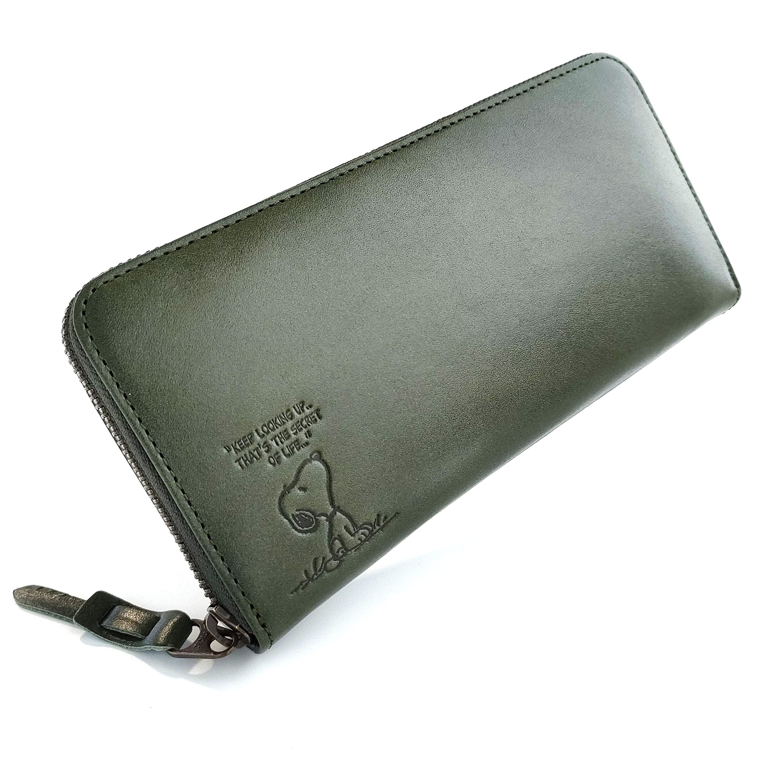 

Wallet Adult Long Wallet Himeji Leather Round Zipper Large Capacity Genuine Leather [Peanuts] [Snoopy] [90940] (Green)