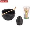 Zen Black Matcha Tea Set 1/4 Piece Matcha Powder Kit Matcha Bowl Set Whisk Accessories Holder for Tea Lovers Tea-Making Tools