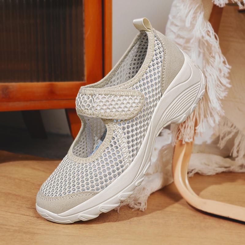 Platform Shoes Women's Summer Breathable Mesh Slip-On Shoes Lightweight Comfortable Walking Shoes Elderly Footwear Flat Heel