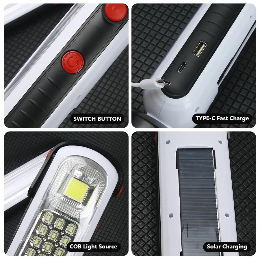 2200mah Battery Outdoor Solar Light LED Lamp Portable Hook Up Camping Emergency Light  USB Rechargeable Bulbs Fishing Lantern
