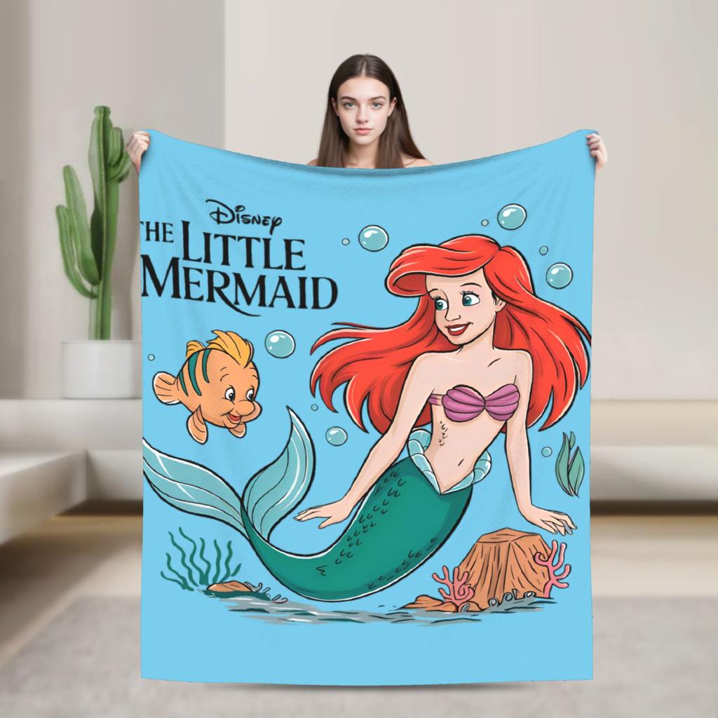 Flounder Sebastian and Ariel Wool Blankets Little Mermaid Vintage Throw Blankets for Home Hotel Sofa 200x150cm Rug Piece