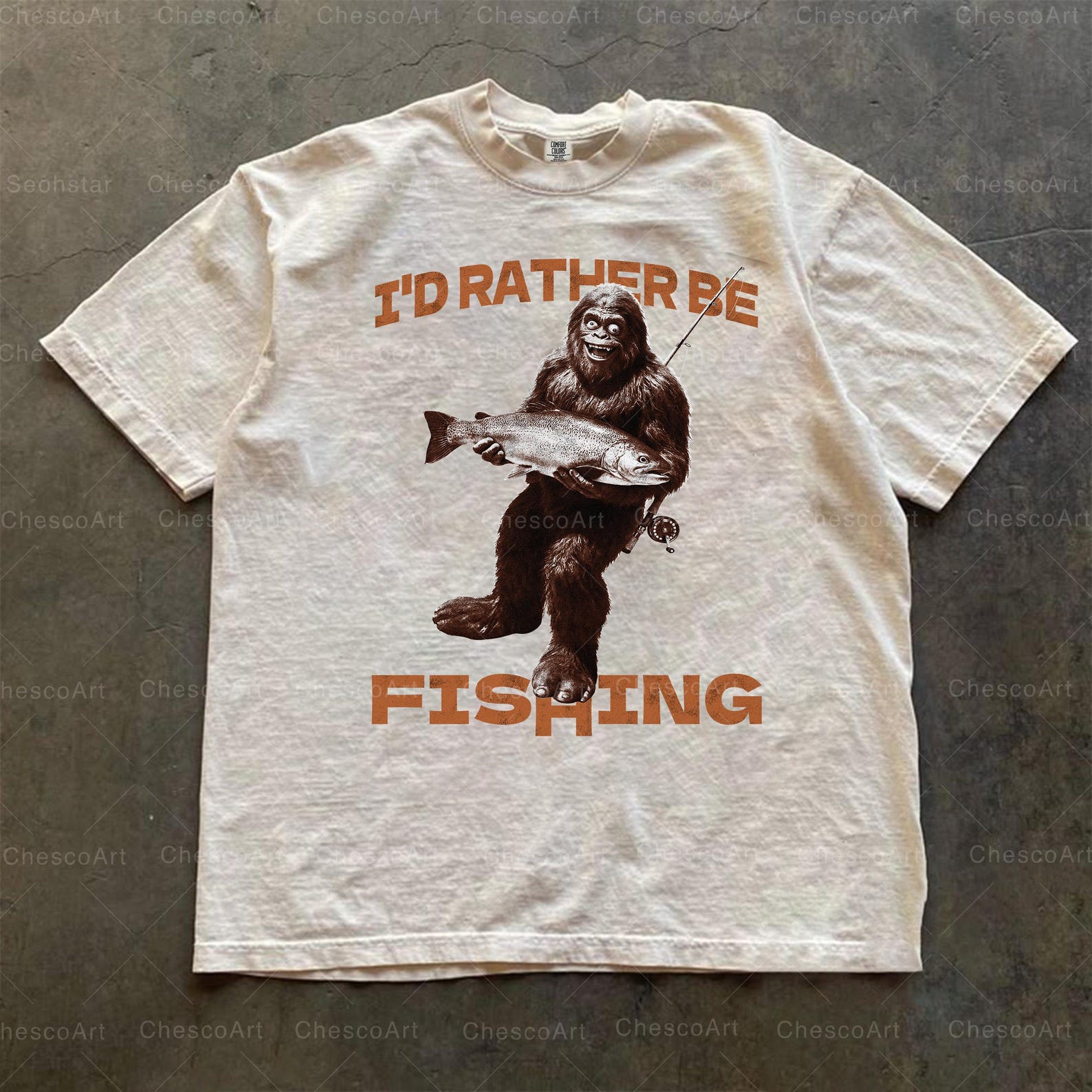 Funny Bigfoot Fishing Shirt, I d Rather Be Fishing Tee for Men Women 4XL