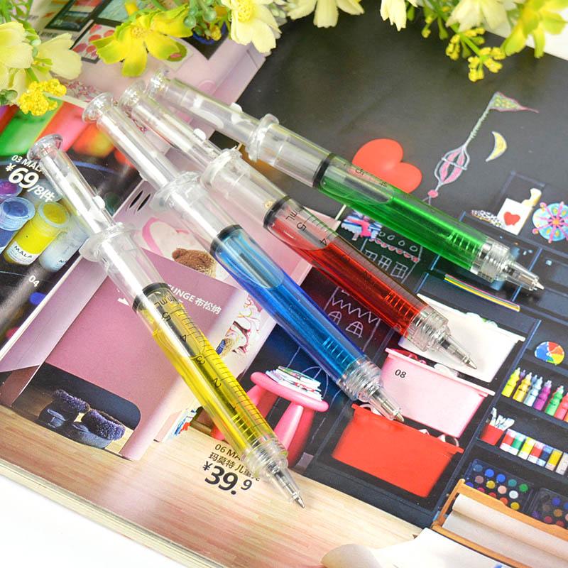 4Pcs Multicolor Syringe Needle Tube Shape Black Ink Ballpoint Ball Point Pen