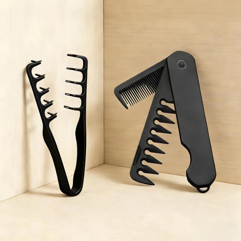 Professional 3 In 1 Pocket Folding Combs Wide Tooth Oil Head Comb Beard Combing Barber Hair Clipper Comb Salon Hair Styling Tool Double-sided Comb