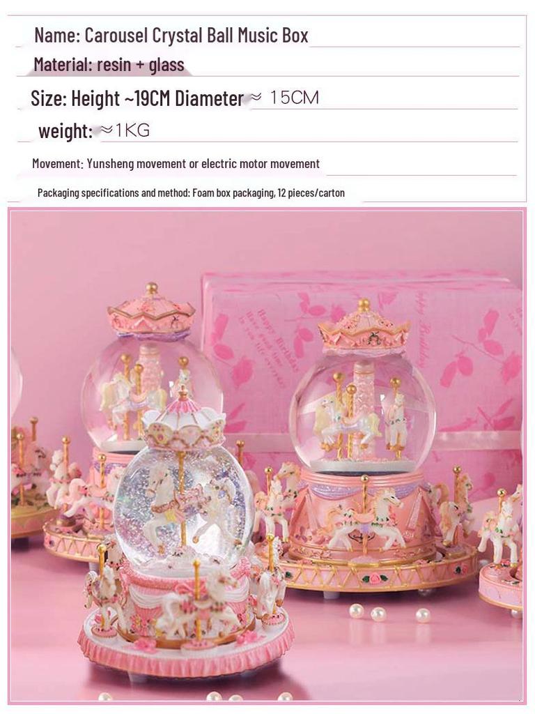 Light-Up Carousel Crystal Ball Music Box with Snowfall Effect - Perfect Christmas or Birthday Gift