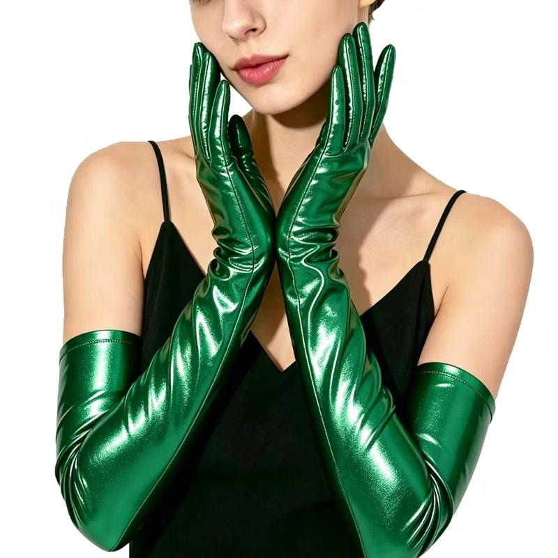 Sexy Lackleder Damen Eng Lange Handschuhe Punk Rock Hiphop Jazz Disco Pole Dance Metallische Fäustlinge Halloween Cosplay
