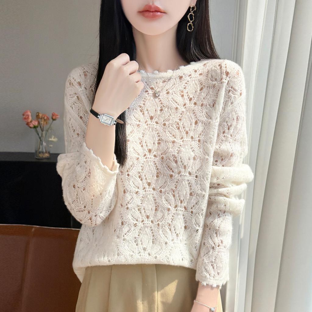 Damen 100% Merinowolle Pullover Rundhalsausschnitt Ausgeschnitten Pullover Neue Mode Jumper Frühling Herbst Kaschmir Pullover Damen Strickoberteile