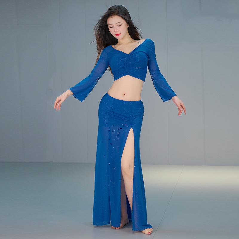 Mesh Belly Dance Training Suit Autumn Oriental Dance Indian Stage Performance Clothes S