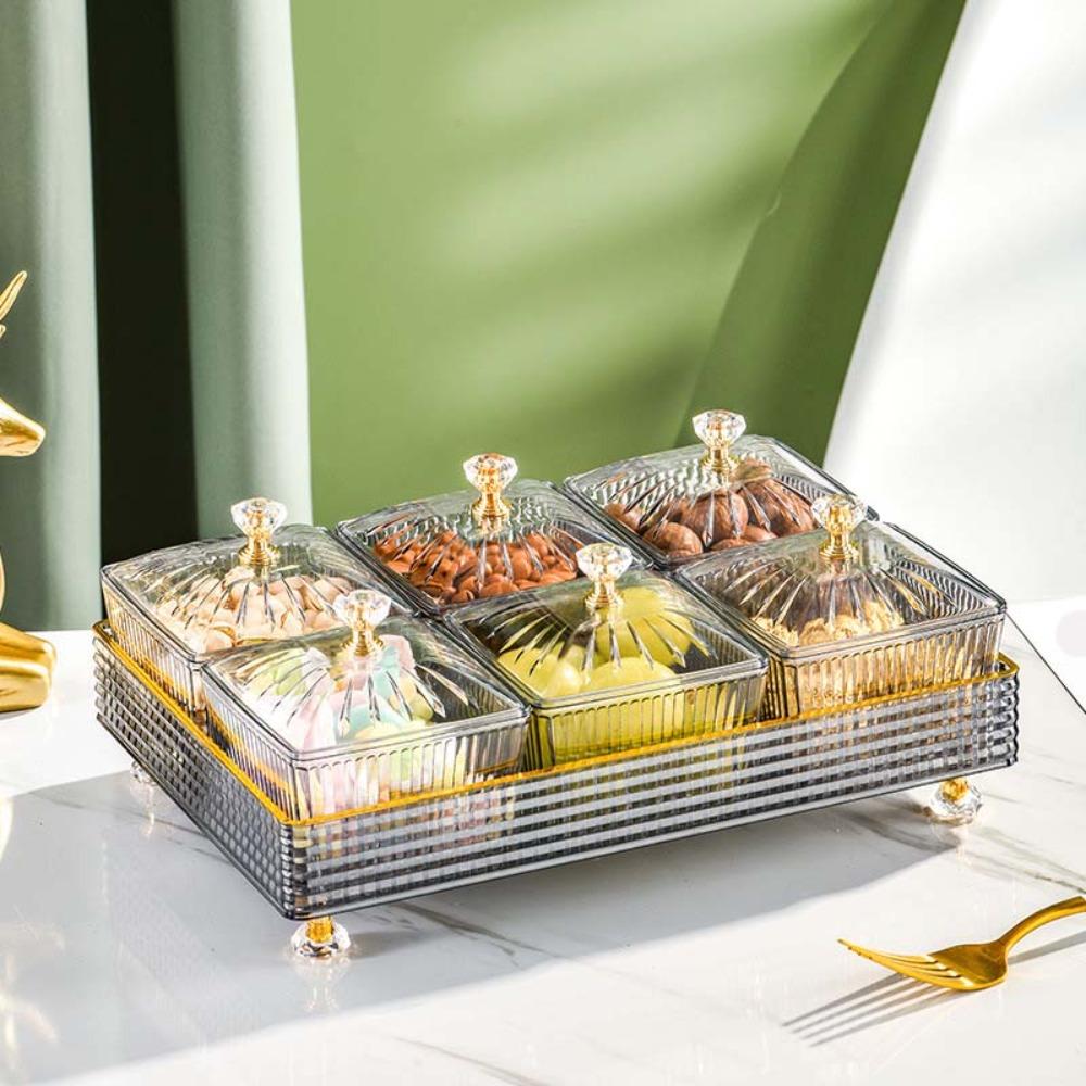 4\6Pcs Acrylic Nordic Fruit Plate Light Luxury Divided Sugar Plate with Lid Reusable Elegant Cake Container Refreshment
