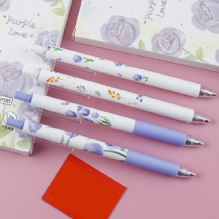 6Pieces Retractable Flower Print Gel Pen 0.5MM Quick Drying Smooth Writing for Writing Noting Journaling Office Supplies