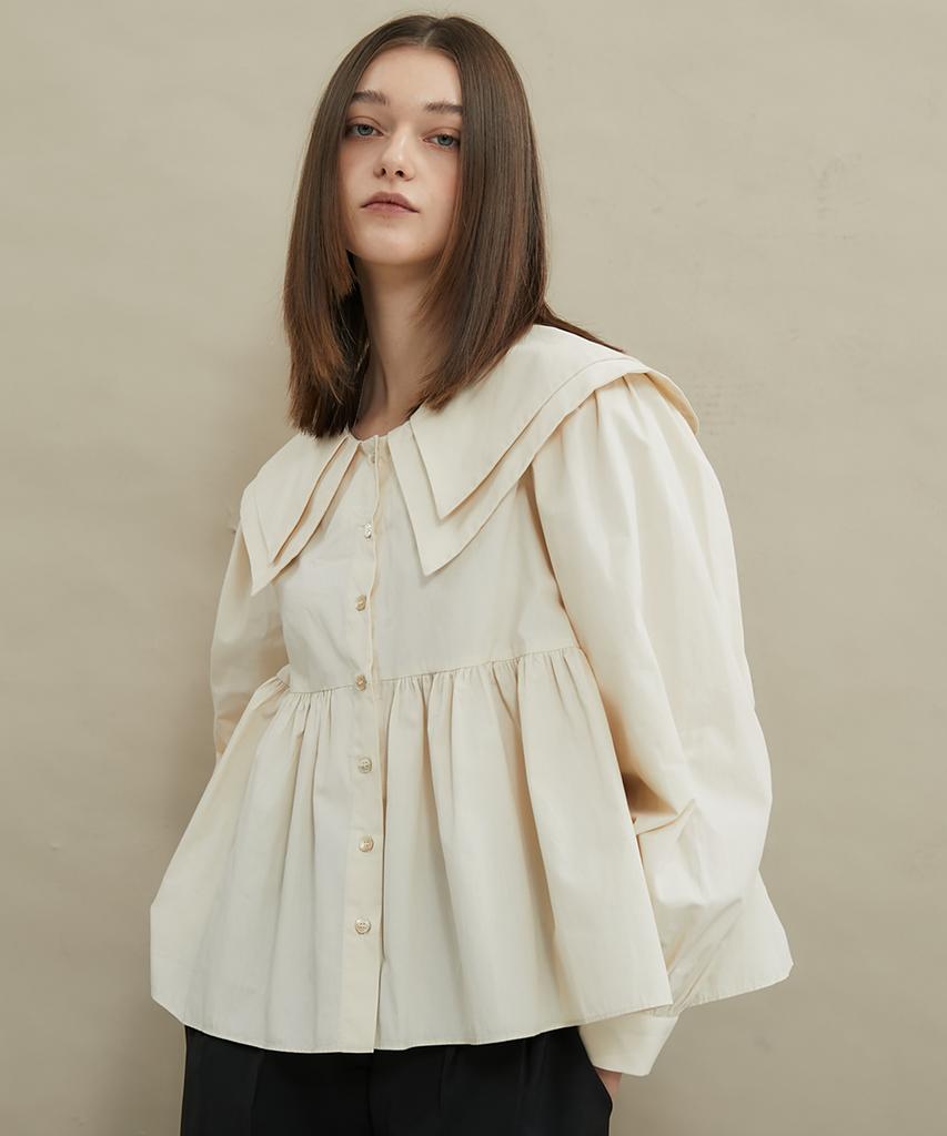MANAVIS7 Sailor Double Collar Blouse [Beige]