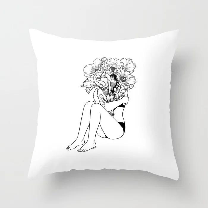 Nordic Black And White Cartoon Portrait Ultra-Short Velvet Pillow Cover Without Core Cushion Cover Premium Durable