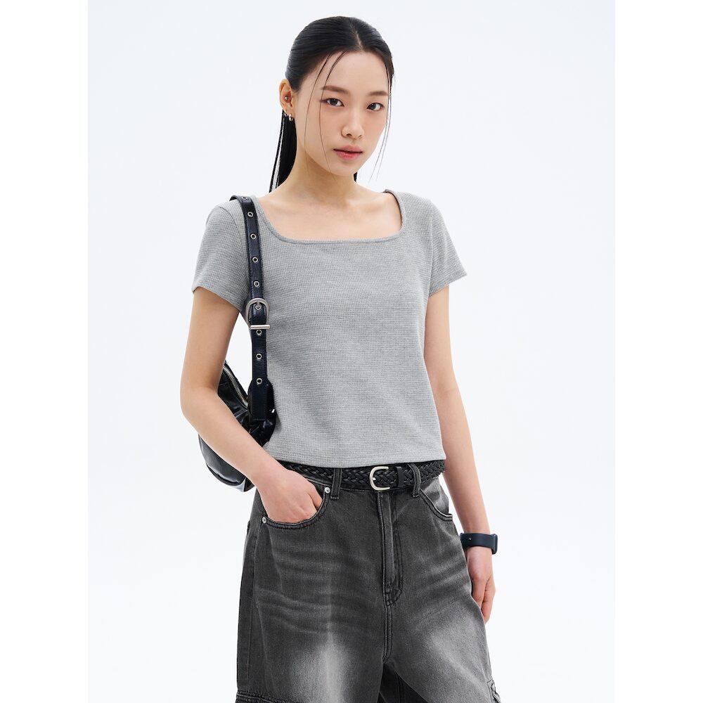 8Seconds Waffle Solid Square Neck Short Sleeve T-Shirt Gray Gray (Antique Silver)/Xs