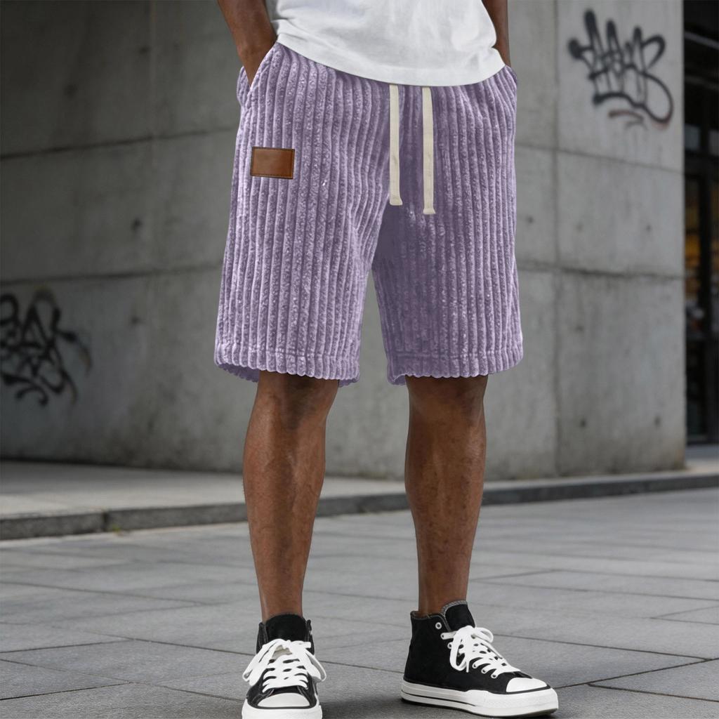 Men's Vintage Casual Wide Denim Leather Label Casual Loose-fitting Short Pants