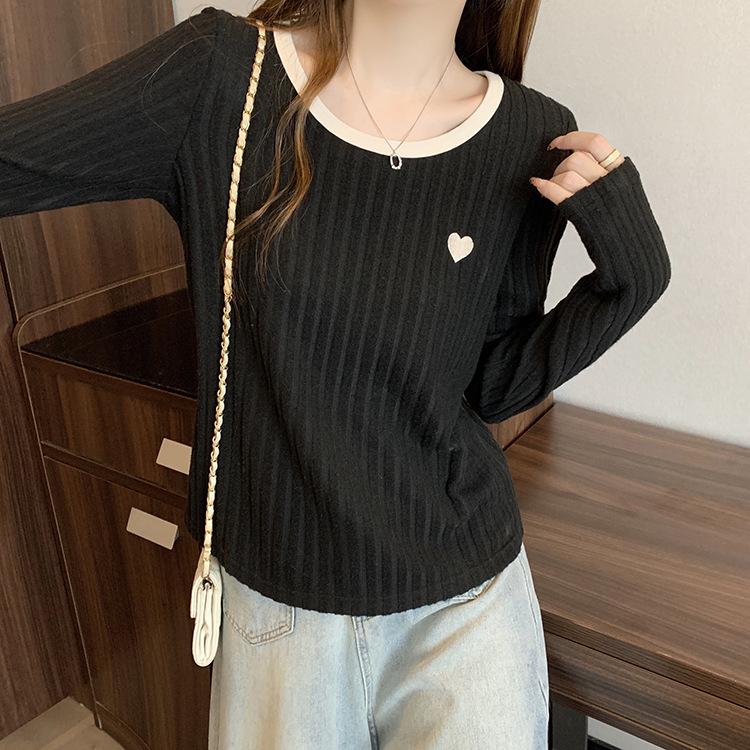 

Plus Size Women s Fashion Color Block Heart Ribbed Knit Top L чорний